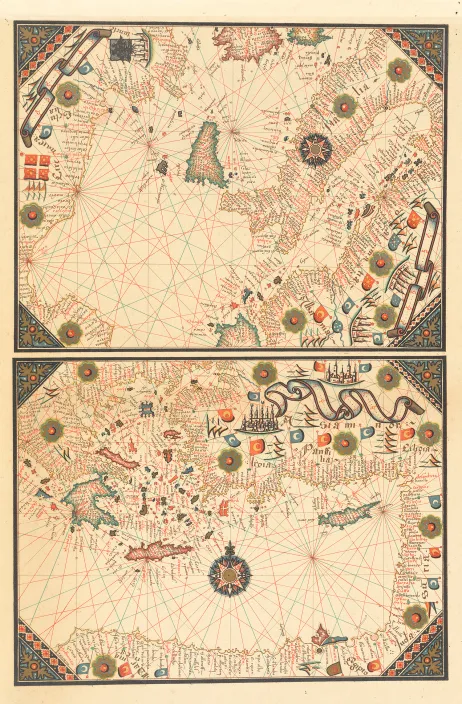 Reproduction de deux cartes de la Méditerranée de Georges Sideri di Calapoda dit aussi Calopodio da Candia (1552), extraites de Adolf Erik von Nordenskiold