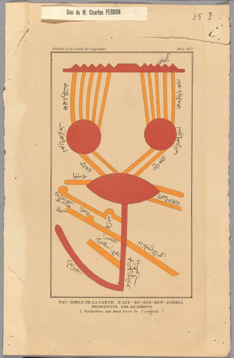 Fac-simile de la carte arabe d’Azz-ed-din-ben-Djemaâ reproduite par es-Soïouti, représenant le cours du Nil