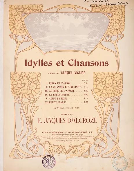 Idylles et chansons, musique de E. Jaques-Dalcroze 