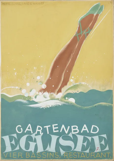 Gartenbad Eglisee, dessin projet d’affiche, vers 1930