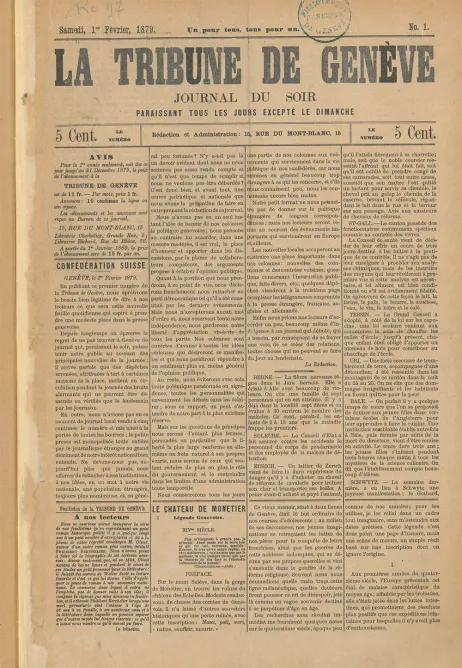Tribune de Genève, 1er numéro
