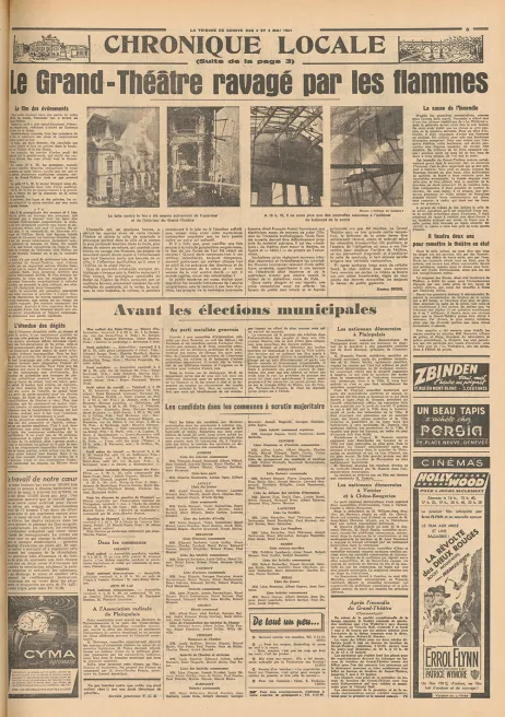 Tribune de Genève, Incendie du Grand-Théâtre du  1er mai 1951