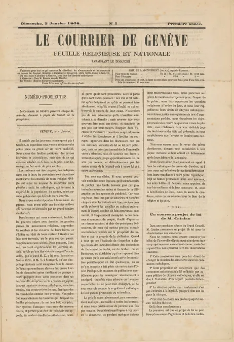 Le Courrier de Genève, 1er numéro, 1868